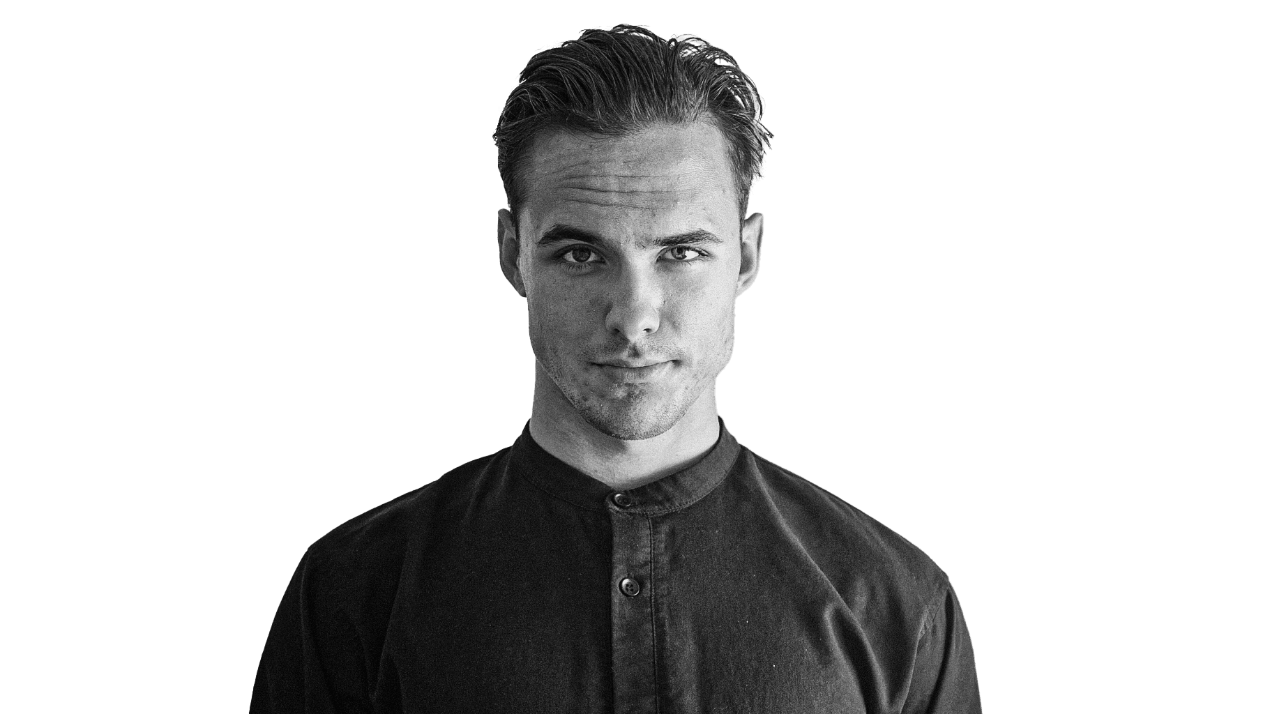 Black and white portrait of Before Three host Eduard Bezverhnii